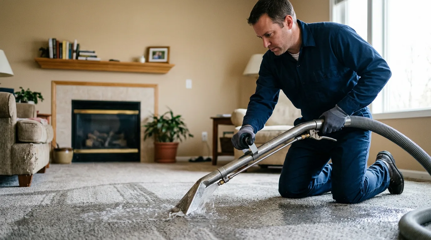 Water damage restoration technician working near Reddick, IL